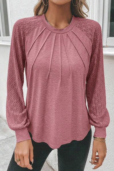 Heathered Round Neck Long Sleeve T-Shirt