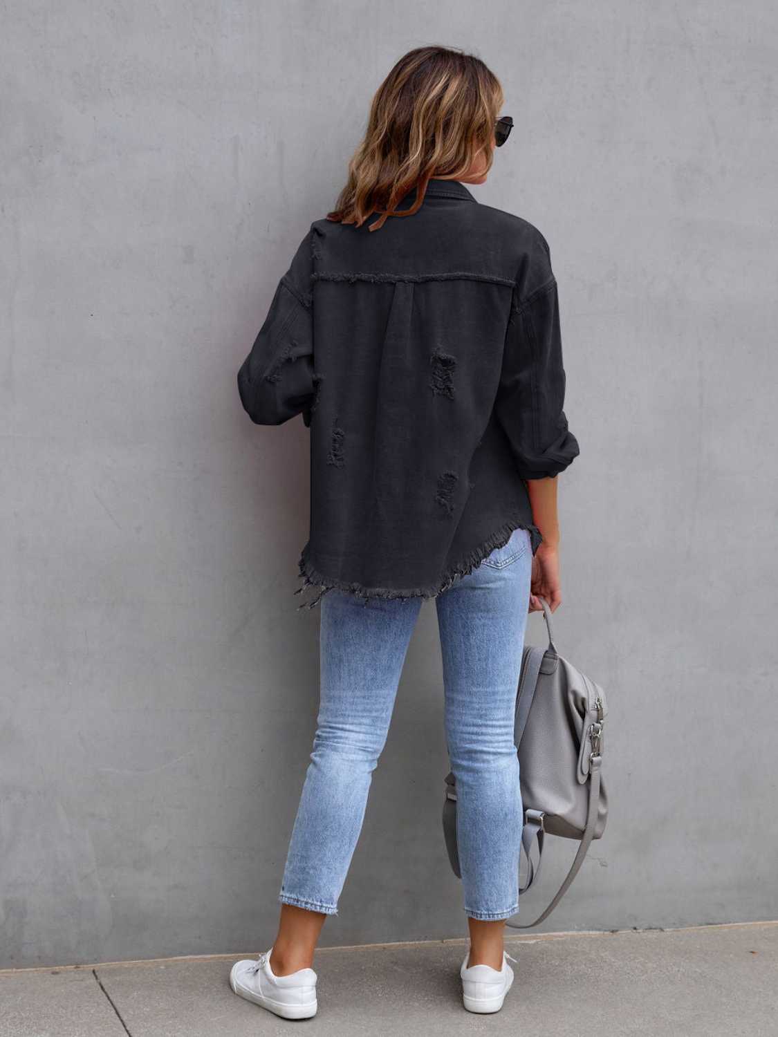 Distressed Drop Shoulder Denim Jacket