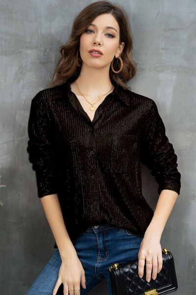 Sequin Button Up Long Sleeve Shirt