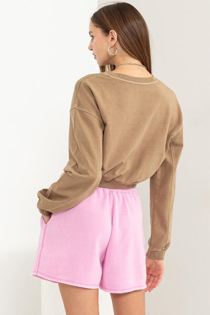 HYFVE Round Neck Long Sleeve Cropped Sweatshirt