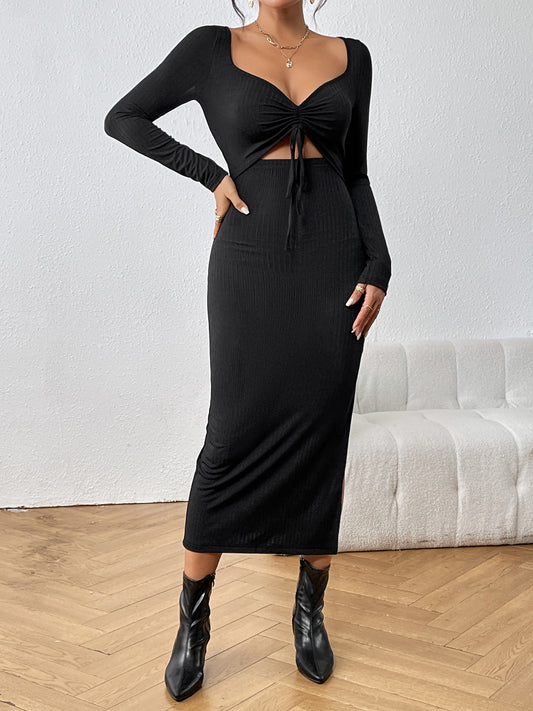 Cutout Drawstring Slit Dress