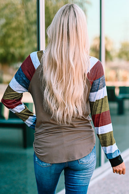 Color Block Curved Hem Long Sleeve Tee