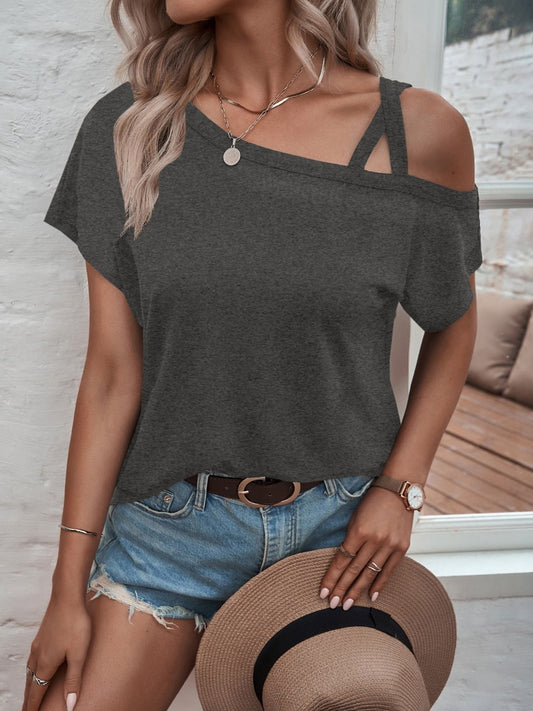 Asymmetrical Neck Short Sleeve T-Shirt