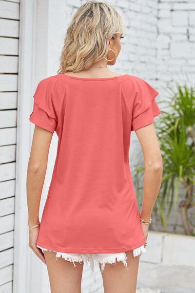 Square Neck Flutter Sleeve T-Shirt