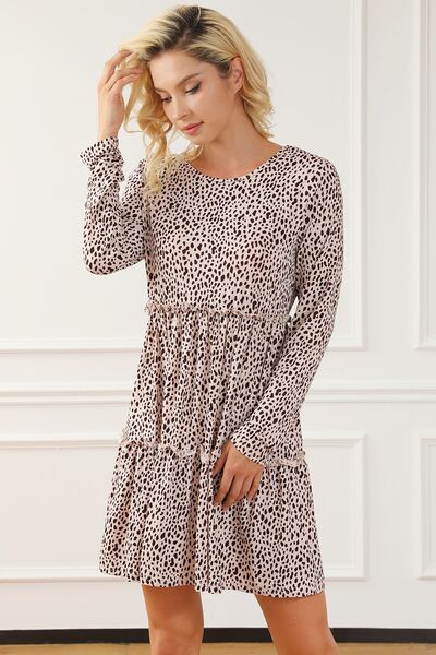 Frill Printed Round Neck Dress