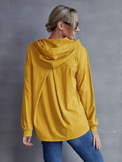 Drawstring Pocketed Dropped Shoulder Hoodie