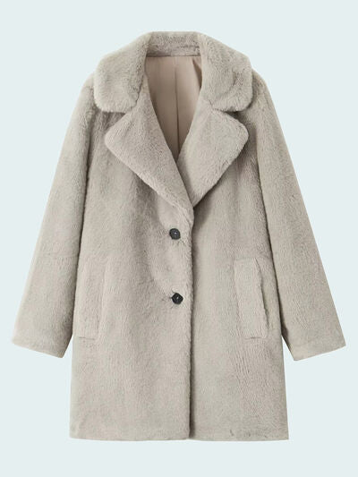 Fuzzy Button Up Lapel Collar Coat