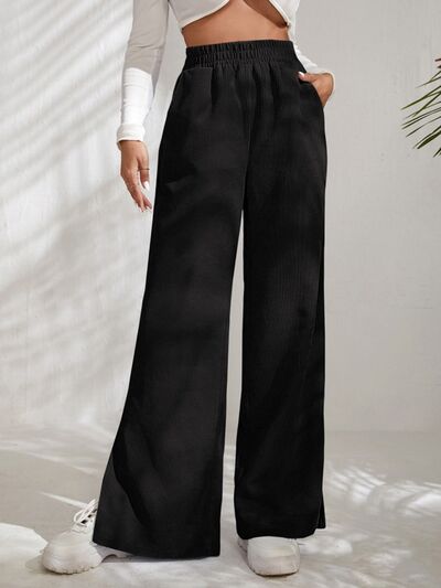 Slit Pocketed High Waist Wide Leg Pants