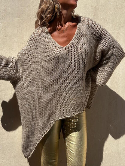 Contrast V-Neck Long Sleeve Sweater