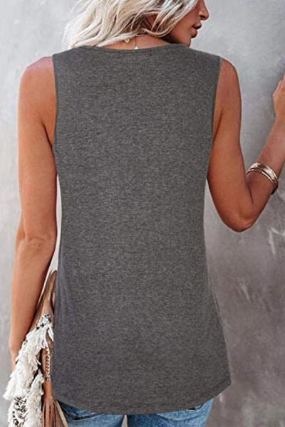 Round Neck Wide Strap Ruched Tank