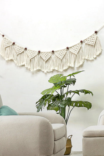 Bead Trim Macrame Fringe Wall Hanging