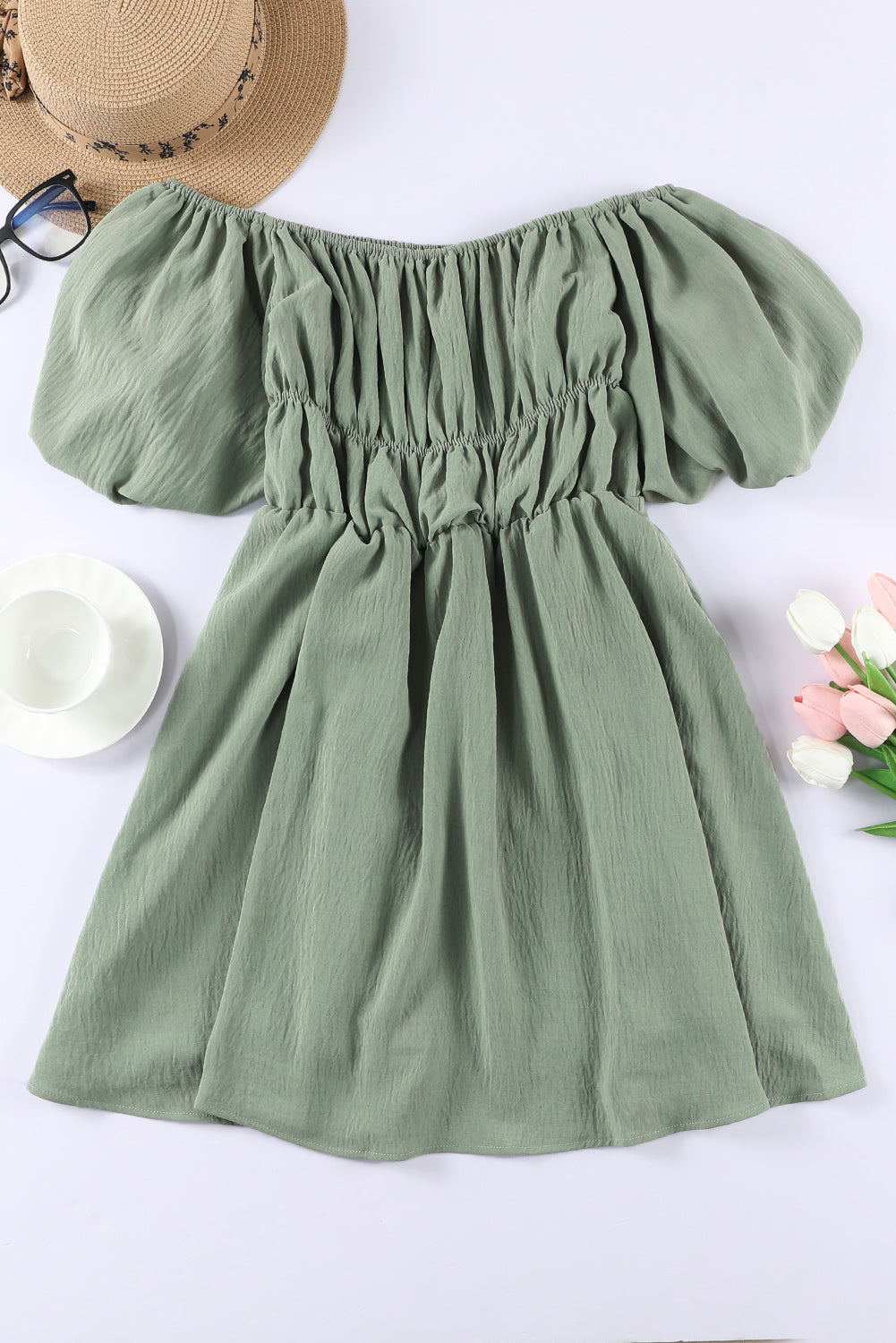 Off-Shoulder Balloon Sleeve Mini Dress