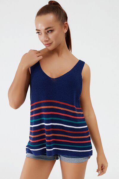 Striped V-Neck Wide Strap Tank