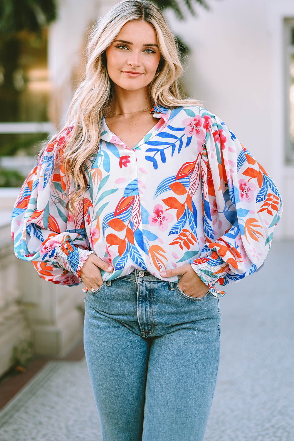 Collared Lantern Sleeve Blouse