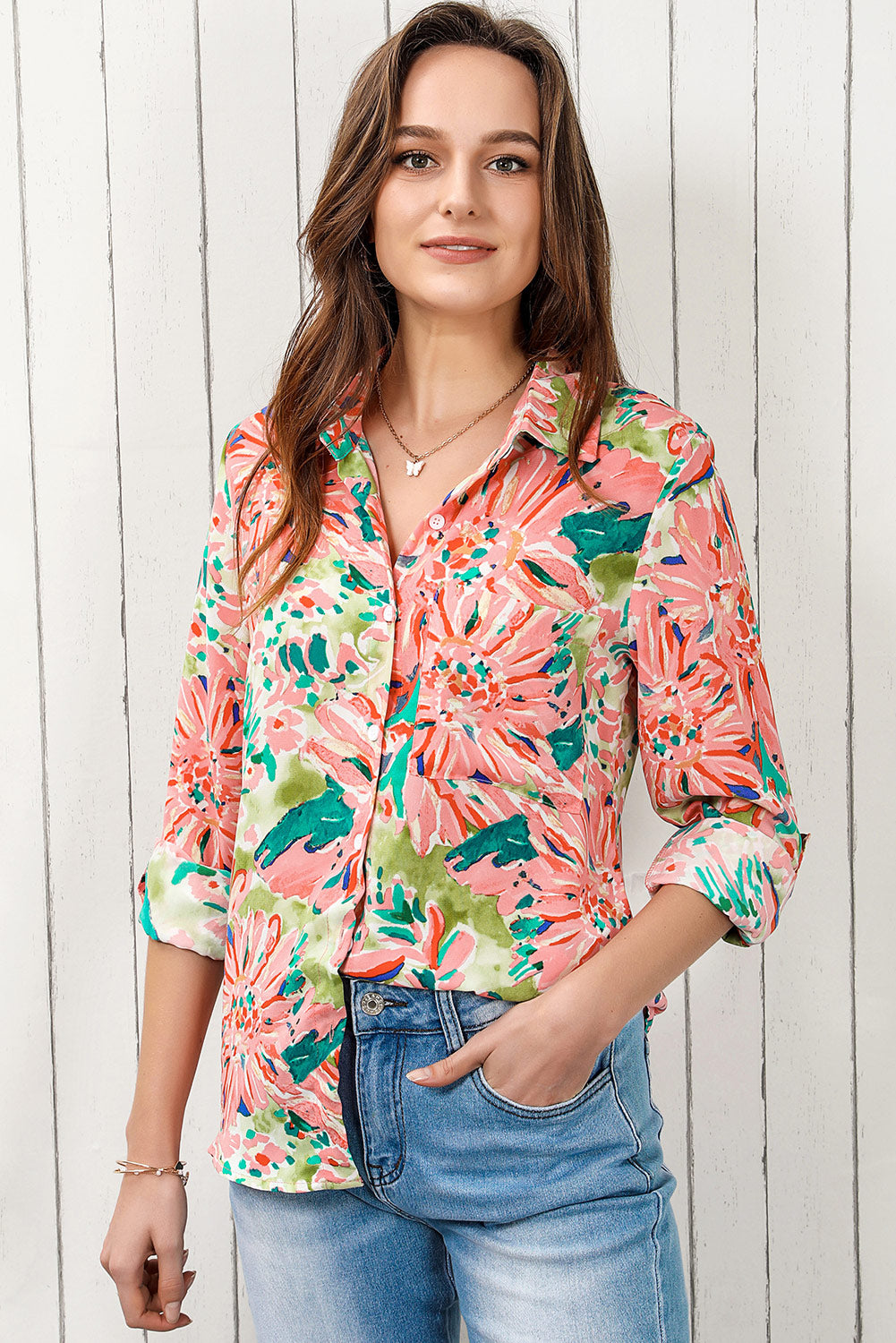 Floral Long Sleeve Collared Shirt