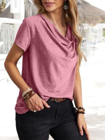 Cowl Neck Short Sleeve T-Shirt