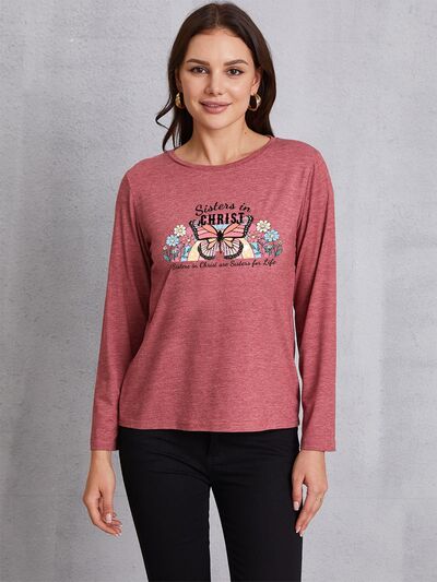 Graphic Round Neck Long Sleeve T-Shirt