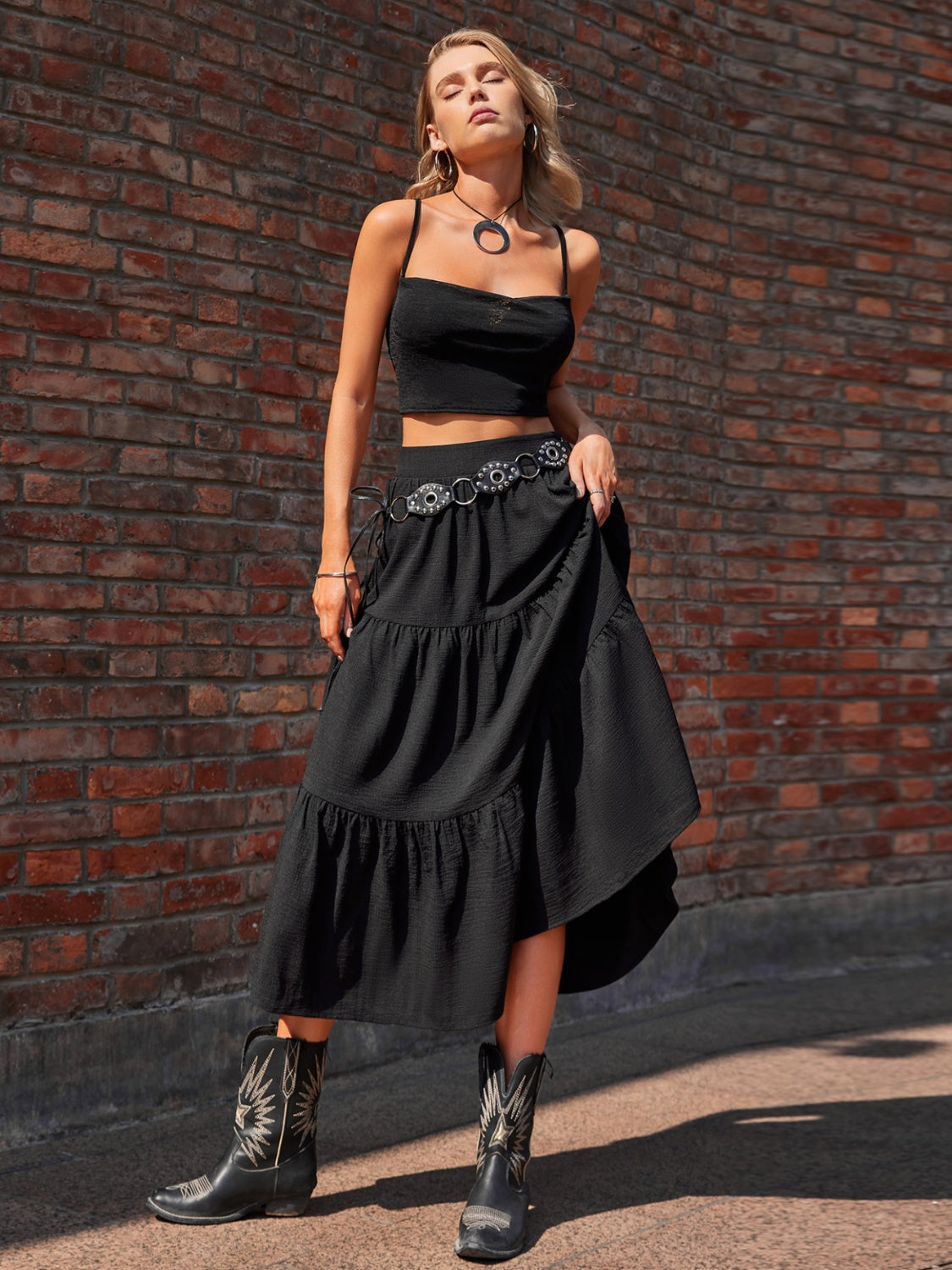 Elastic Waist Midi Skirt