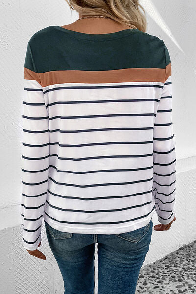 Striped Round Neck Long Sleeve T-Shirt