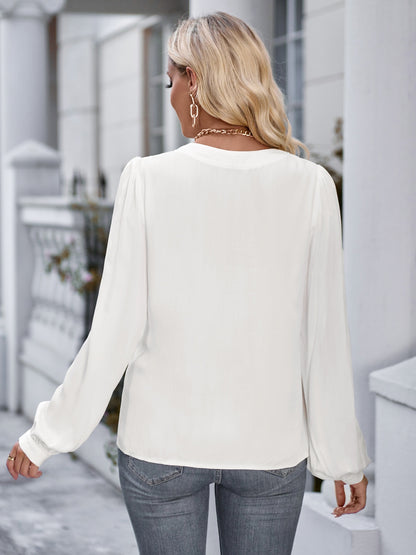 Notched Neck Puff Sleeve Blouse