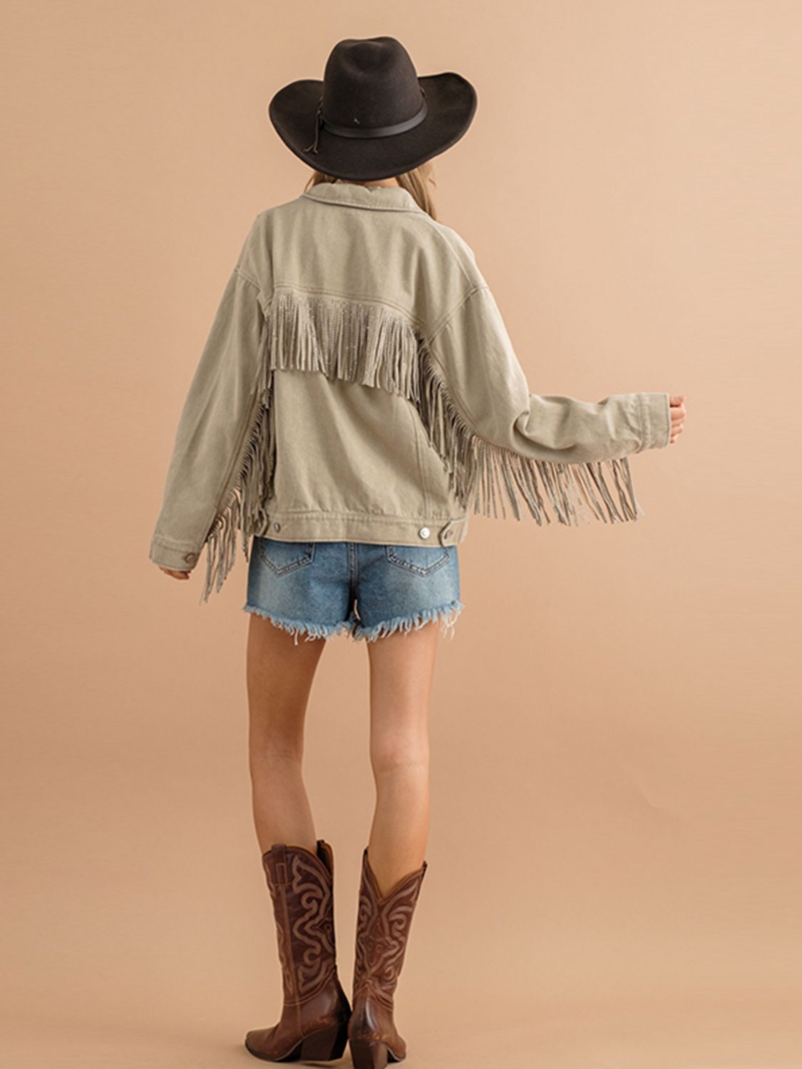 Fringe Detail Dropped Shoulder Denim Jacket