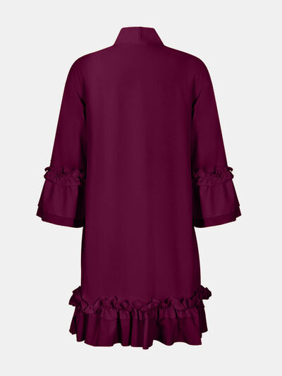 Frill Tie Neck Three-Quarter Sleeve Dress