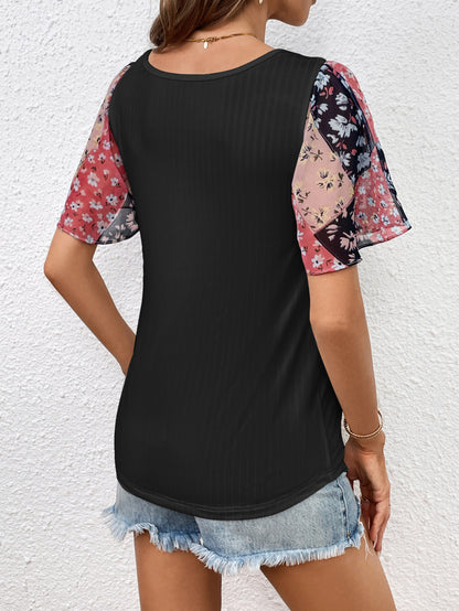 Printed Puff Sleeve Round Neck Tee