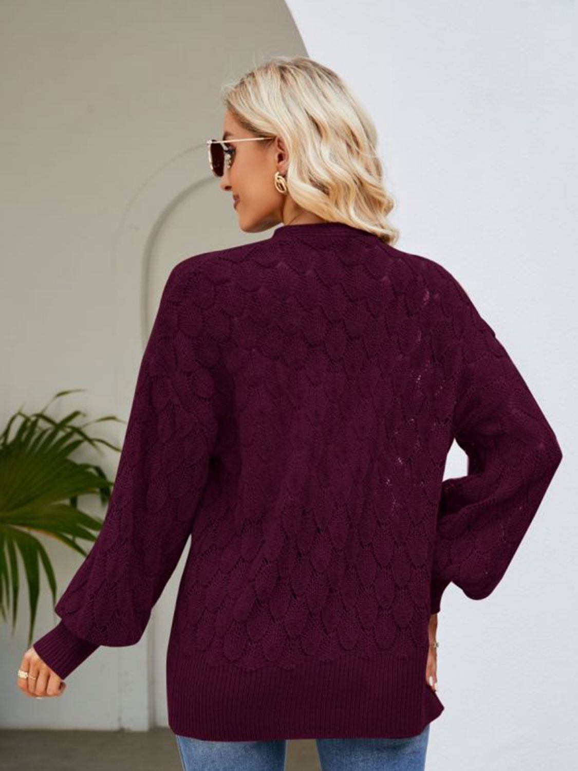 Open Front Ribbed Trim Cardigan