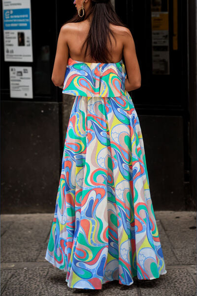 Slit Printed Tube Maxi Dress