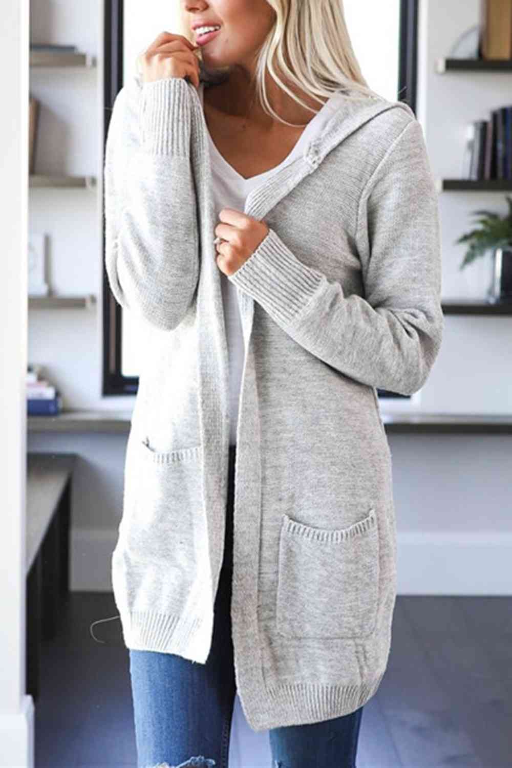 Heathered Open Front Cardigan with Pockets