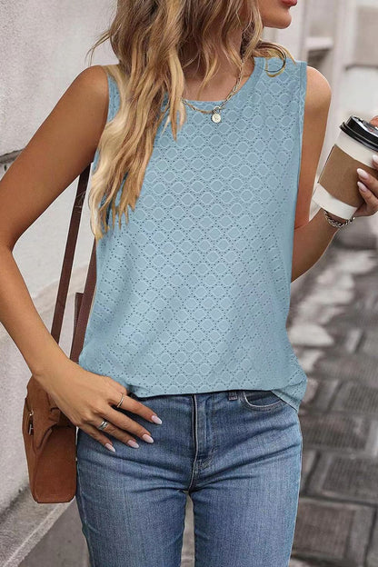 Eyelet Round Neck Tank