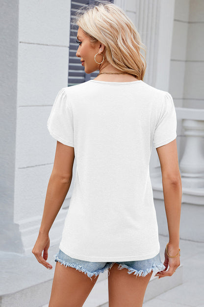 V-Neck Petal Sleeve T-Shirt