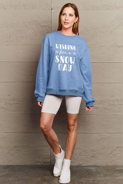 Simply Love Full Size WISHING FOR A SNOW DAY Round Neck Sweatshirt