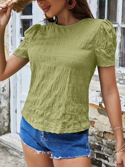 Ruched Round Neck Short Sleeve T-Shirt