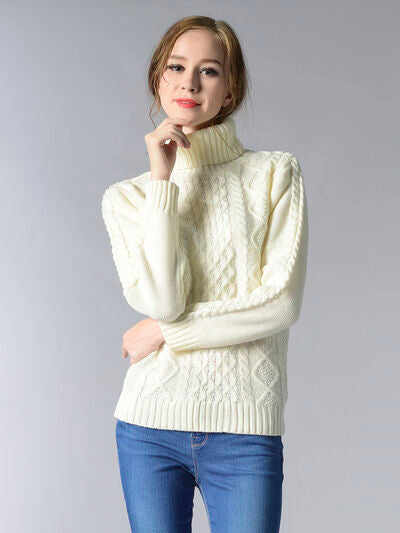 Cable-Knit Turtleneck Pullover Sweater