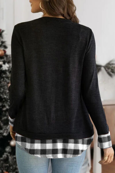 Plaid Round Neck Long Sleeve T-Shirt