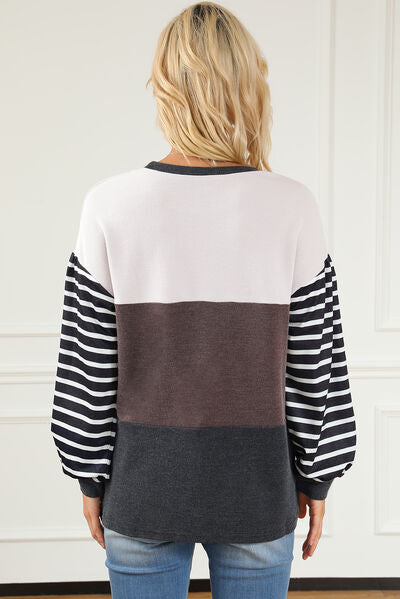 Striped Color Block Dropped Shoulder T-Shirt