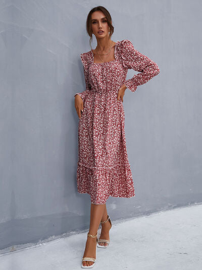 Ruffled Ditsy Floral Flounce Sleeve Dress