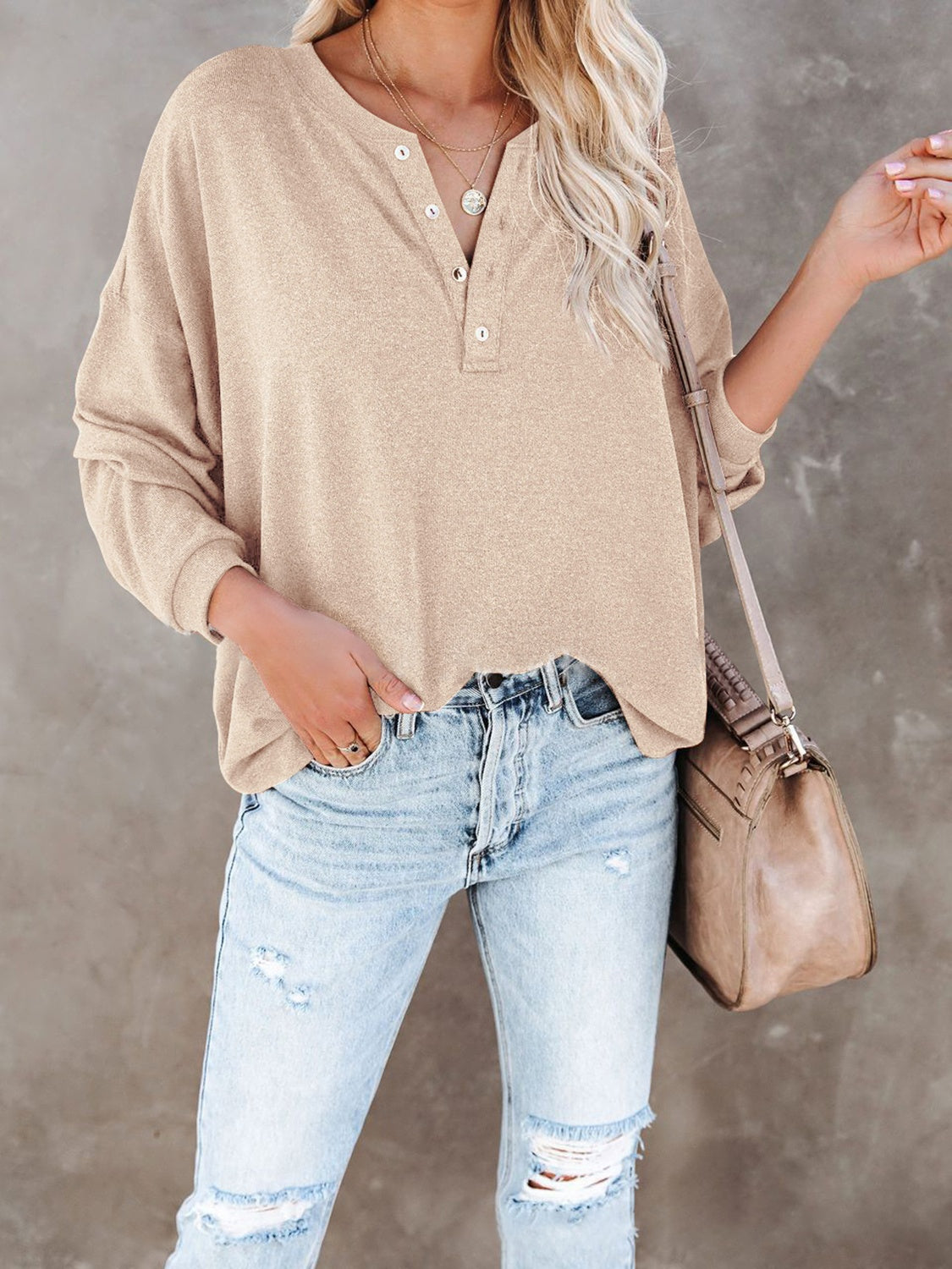 Buttoned Drop Shoulder Top