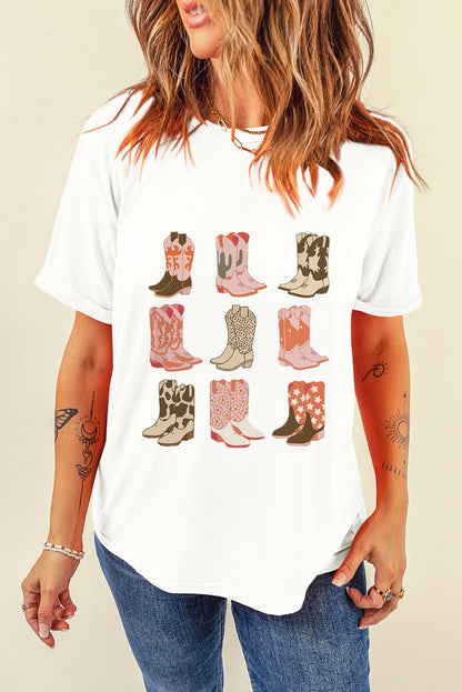 Boot Graphic Round Neck Short Sleeve T-Shirt