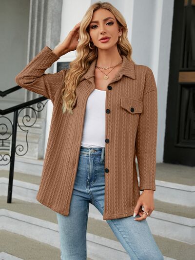 Textured Button Up Dropped Shoulder Shirt