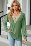 Slit V-Neck Long Sleeve T-Shirt