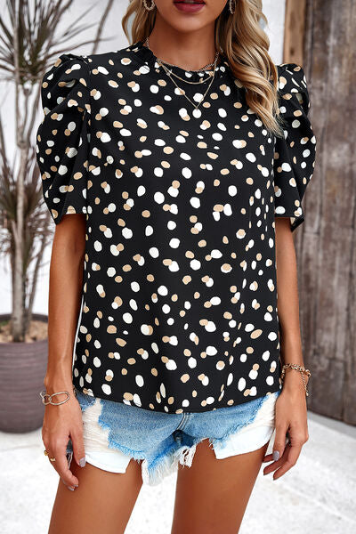 Tied Printed Puff Sleeve Blouse