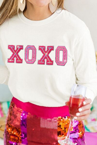 XOXO Round Neck Long Sleeve Sweatshirt