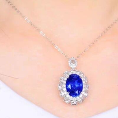 Platinum-Plated Artificial Gemstone Pendant Necklace