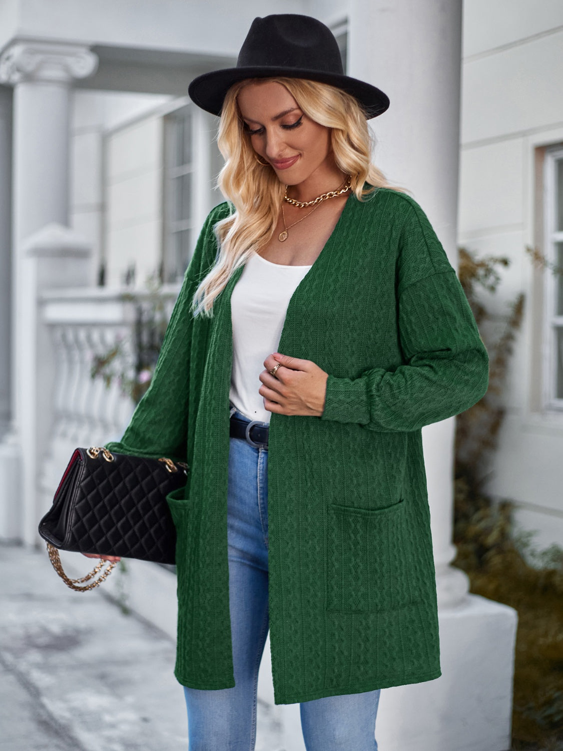 Open Front Dropped Shoulder Longline Cardigan