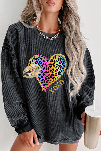 XOXO Leopard Round Neck Sweatshirt