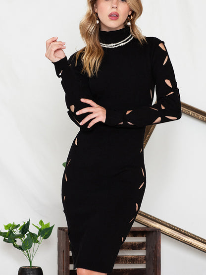 Turtle Neck Cutout Long Sleeve Mini Dress