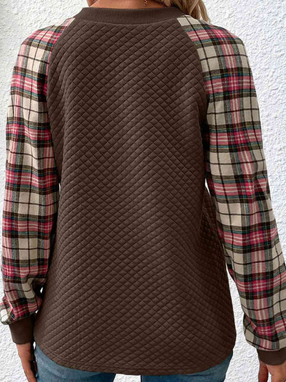 Plaid Round Neck Sweatshirt