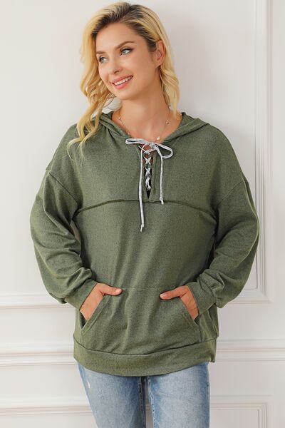 Tied Kangaroo Pocket Dropped Shoulder Hoodie